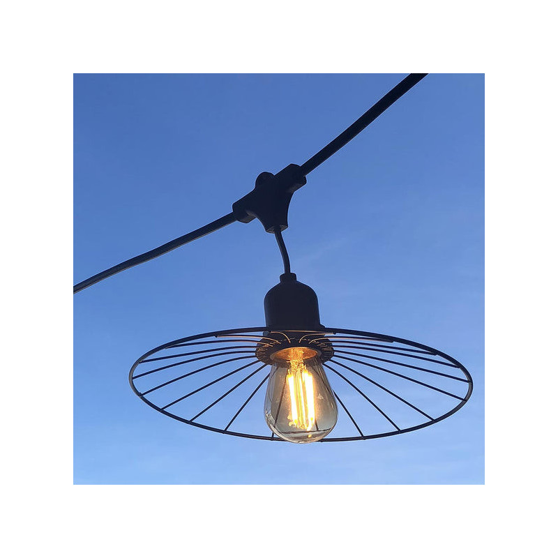Buitenverlichtingsslinger met stalen lampenkap en filamentlamp - Chic Cage Light - Lumisky Buitenverlichtingsslinger met stalen lampenkap en filamentlamp - Chic Cage Light - Lumisky