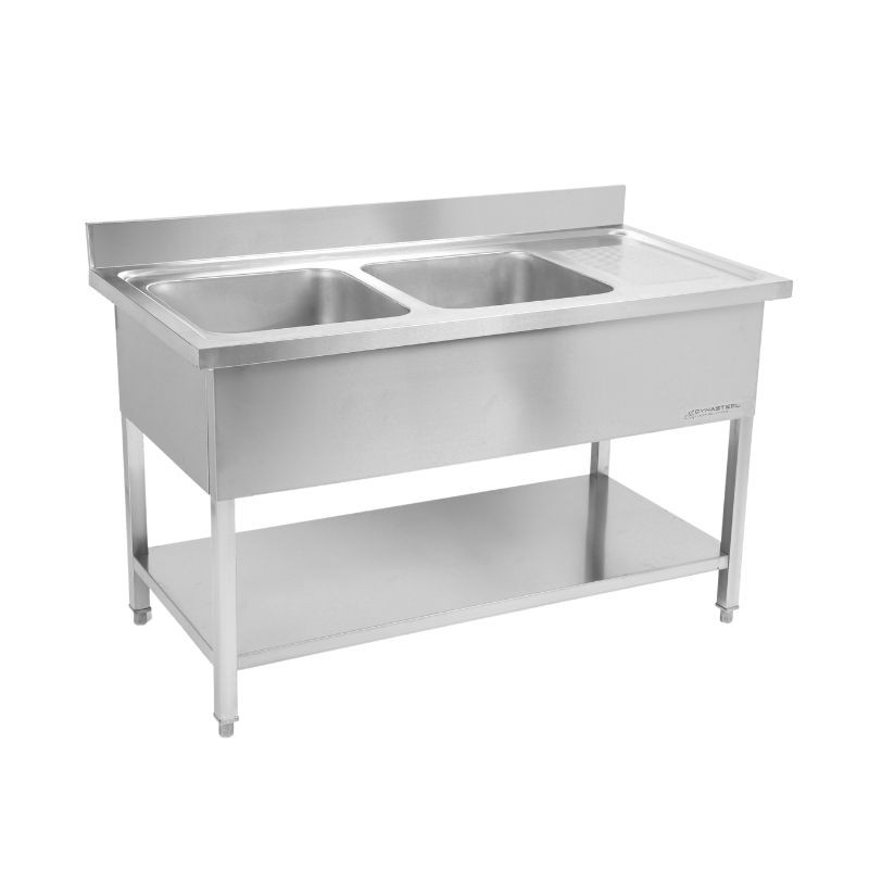 Plunge 2 Bins with Backsplash and Shelf - Robust and functional | Dynasteel Plunge 2 Bins with Backsplash and Shelf - Robust and functional | Dynasteel